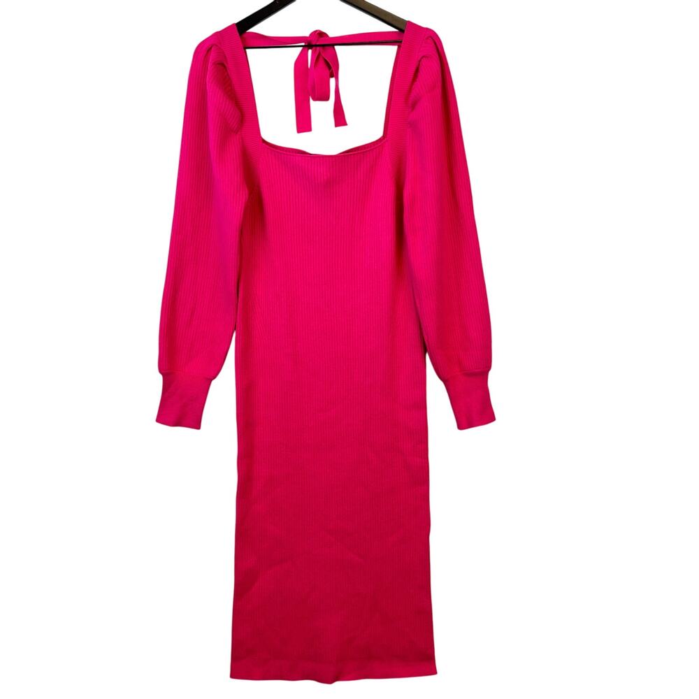 NWT House of Harlow 1960 XL Sweater Knit Pencil Ribbed Midi Dress Pink Square